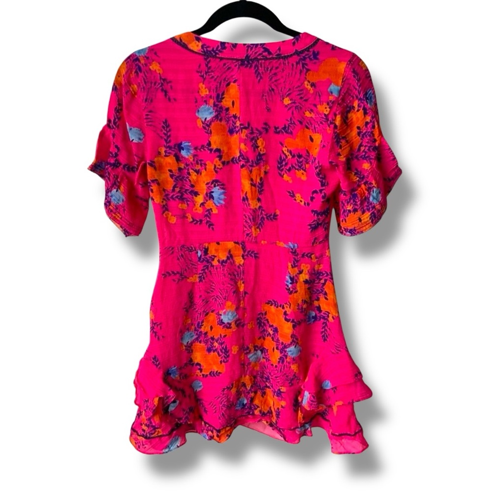 TANYA TAYLOR Kayla Dress Falling Floral Flower Ruffle Silk Event Hot Pink Size 0 - Picture 3 of 16